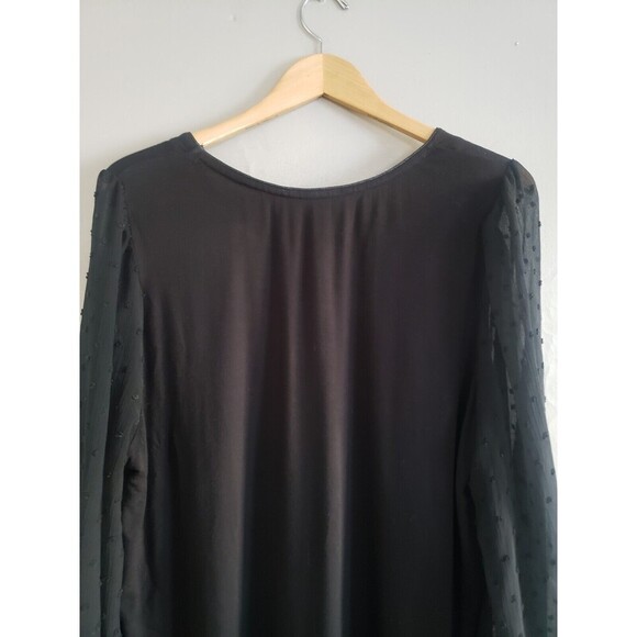 Democracy Blouse Women's XL Black Swiss Dot Sheer Sleeve High-low Hem - Picture 6 of 9
